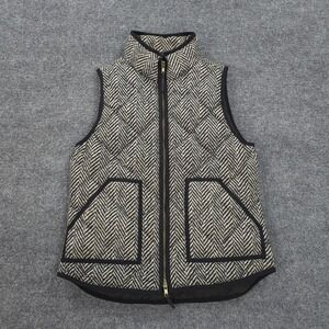 J Crew‎ Vest Womens Small Black Tan Herringbone Excursion Quilted Puffer Down